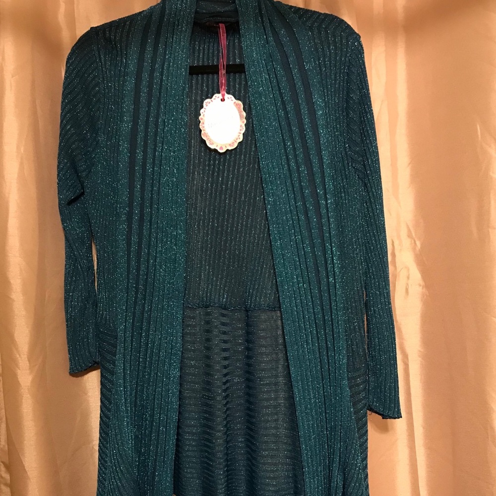 Miracle City M/L blue green sparkle cardigan